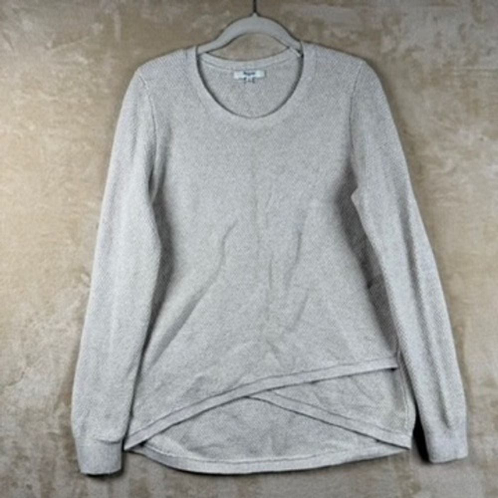 Madewell E3445 Oatmeal Beige Crossover Tulip Hem Knit Sweater Womens Medium